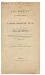 An argument delivered before the Bangor Forensic Club on the question "ought the law requiring the opening of our post-offices and the transportation of our mails on the Christian Sabbath to be repealed?" Thursday evening, Jan. 6, 1831 by Ebenezer Mattoon Chamberlain